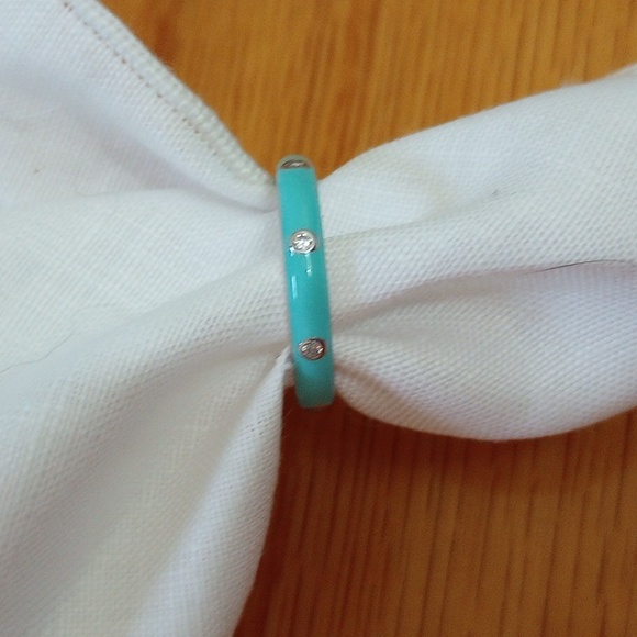 925 turquoise enamel with stud white stones silver ring - Picture 3 of 5